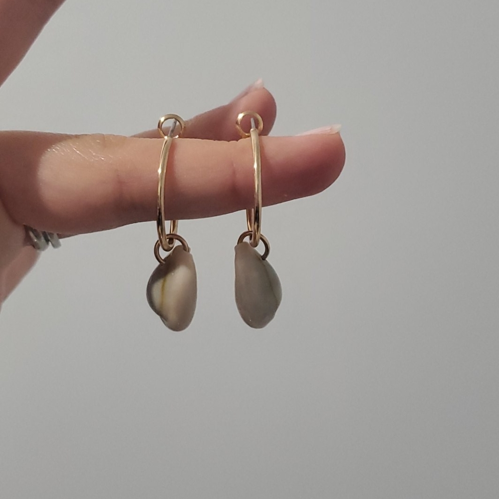 Gold hoops with shell charm